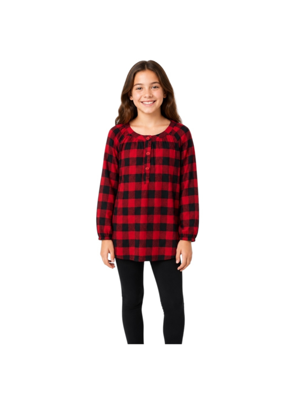 GAP Kids Girls Large Red Black Buffalo Plaid Long Sleeve Tunic Top